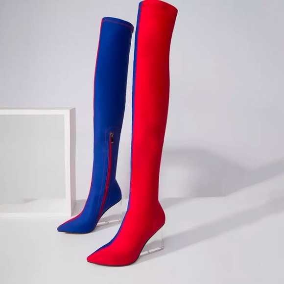 Shoes - Red & blue thigh high boots